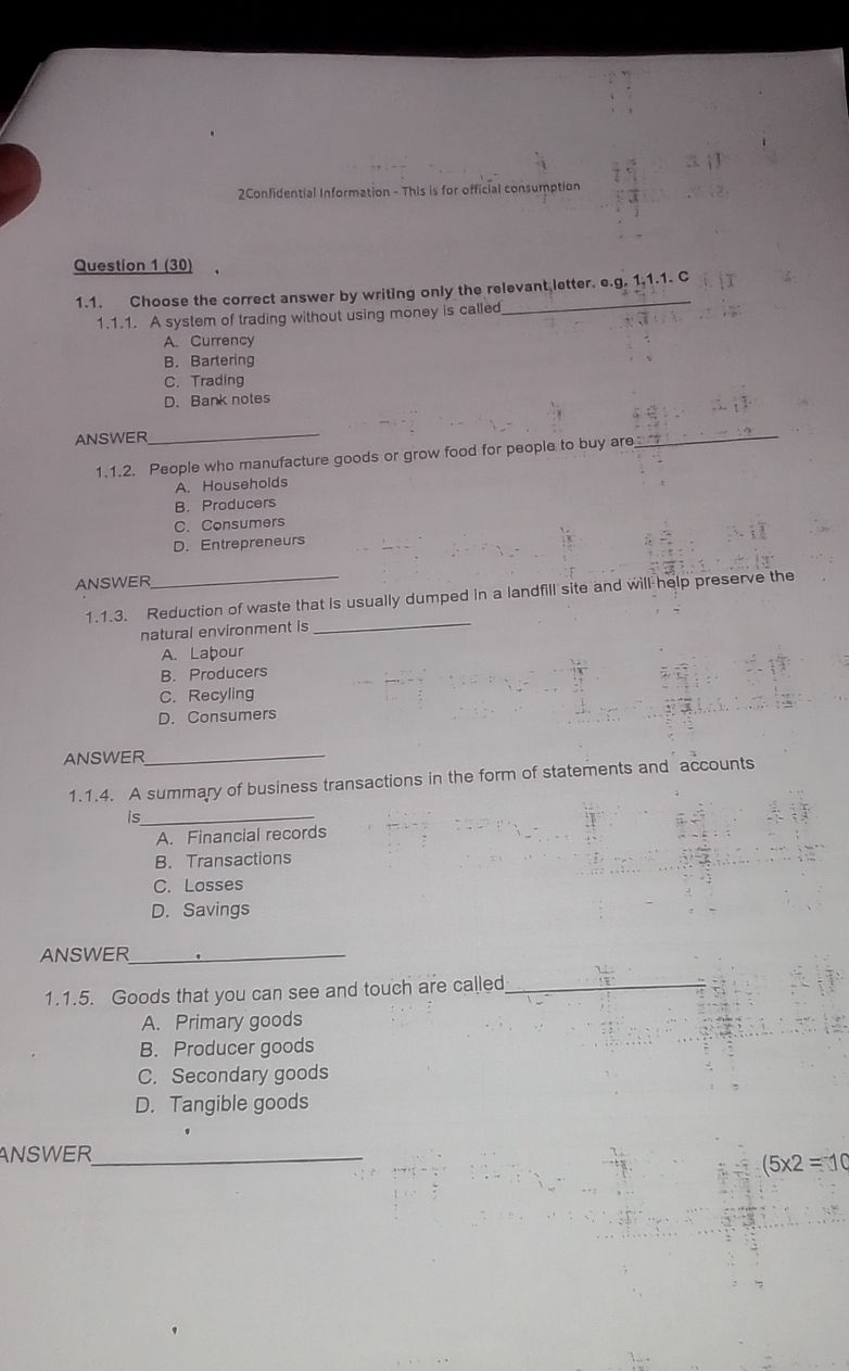 1.1. Choose the correct answer by writing | StudyX
