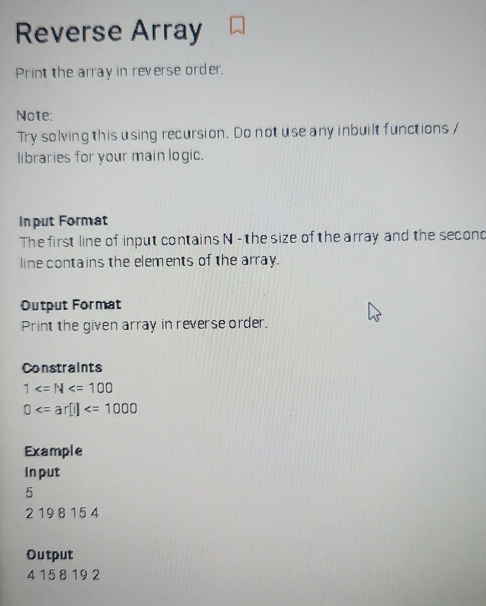 Print the array in reverse order. Note: Try | StudyX