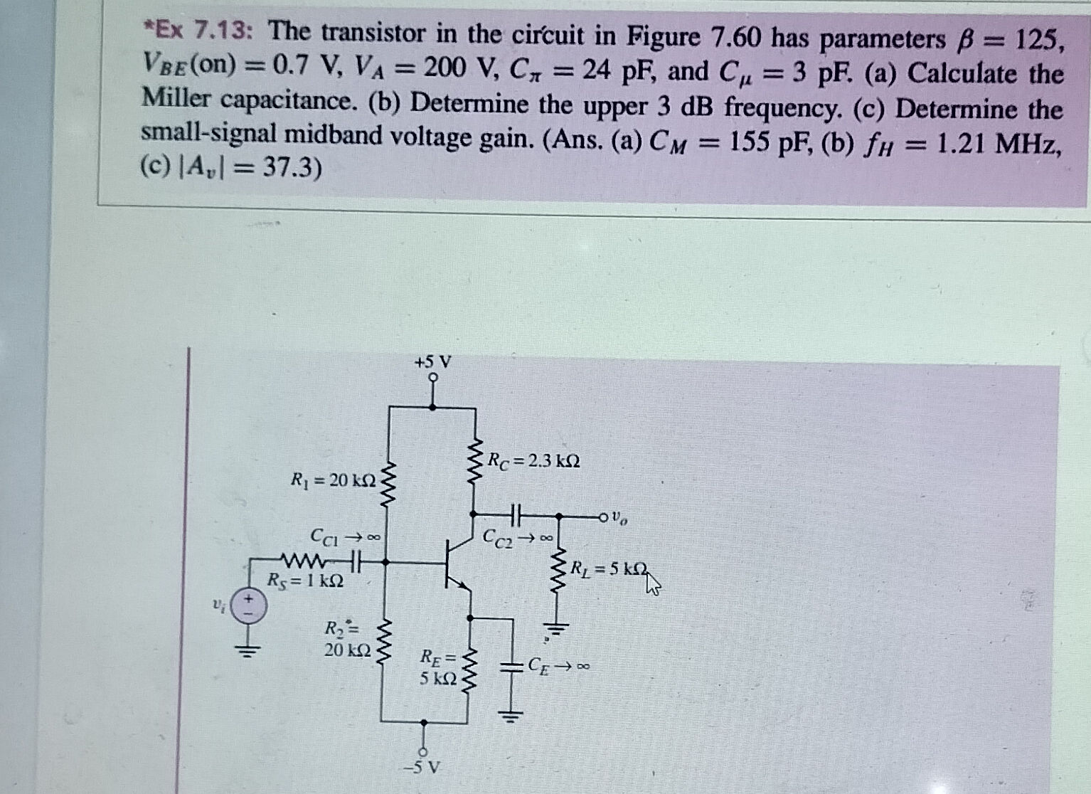 *Ex 7.13: The transistor in the circuit in | StudyX