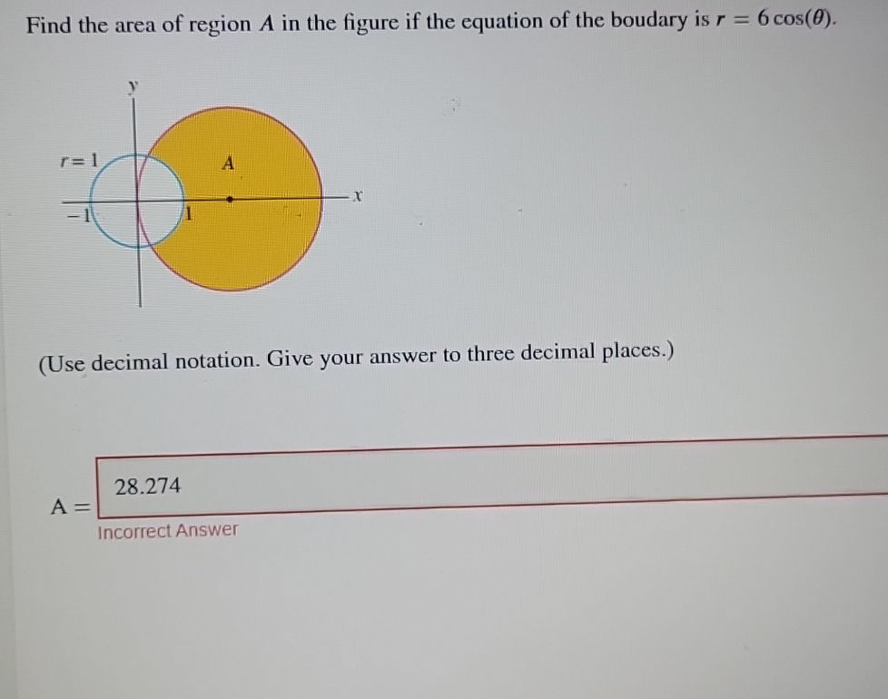 Find the area of region A in the figure if