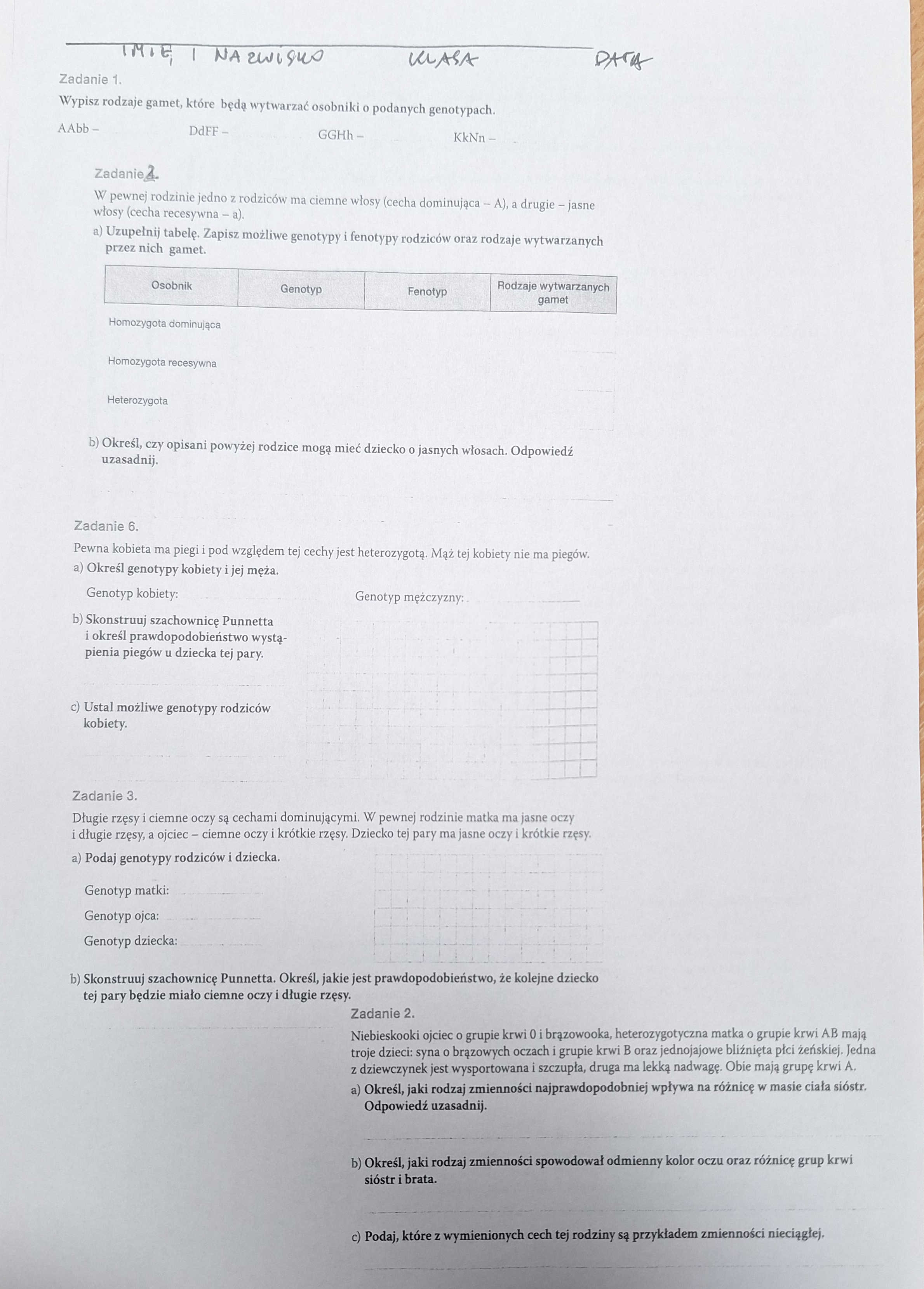 Zadanie 1. Wypisz rodzaje gamet, które będą | StudyX