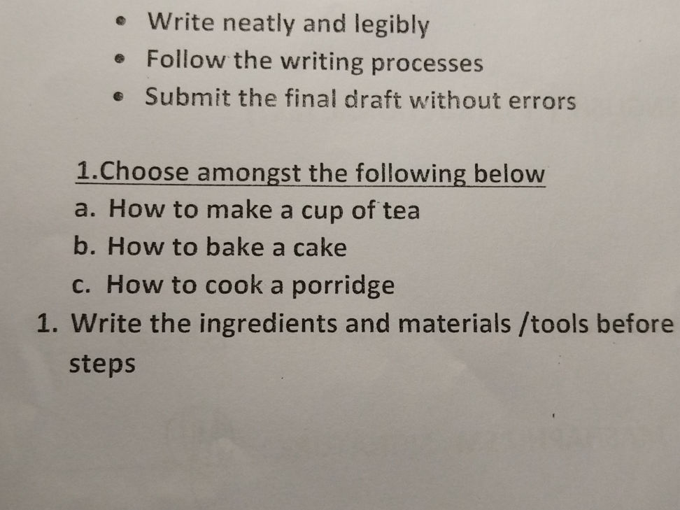 Choose amongst the following below a. How to