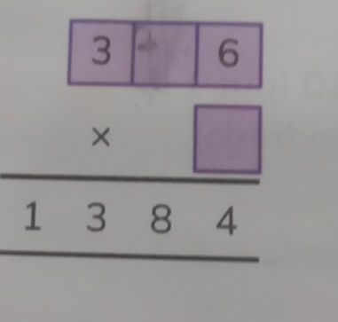 Multiplication problem: 3 _ 6 x _ = 1384 | StudyX