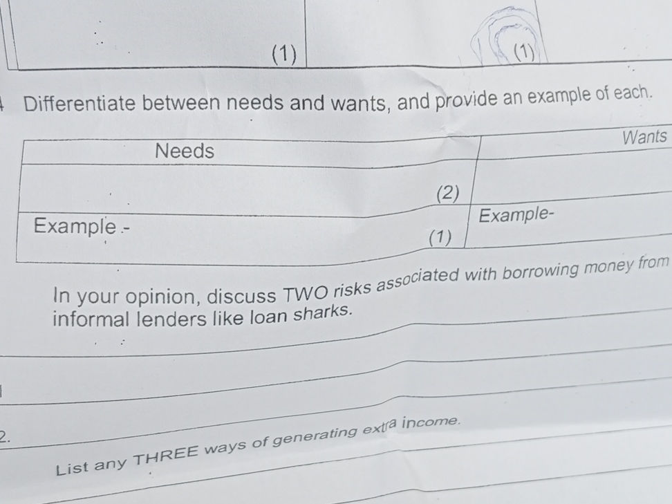 4. Differentiate between needs and wants, | StudyX