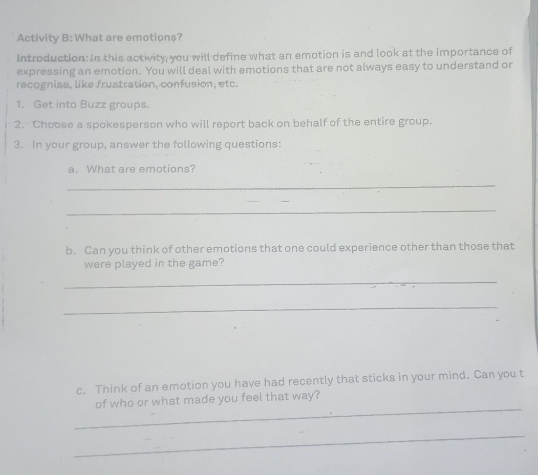 Activity B: What are emotions? | StudyX