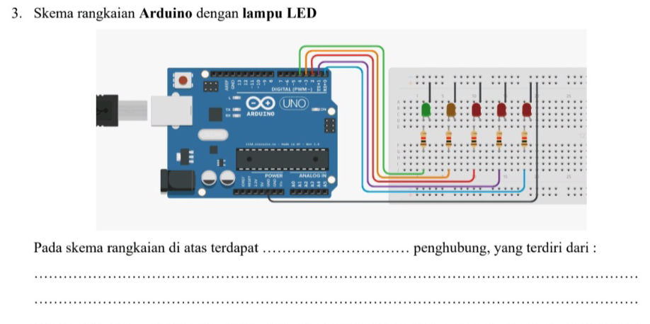 3. Skema rangkaian Arduino dengan lampu LED | StudyX