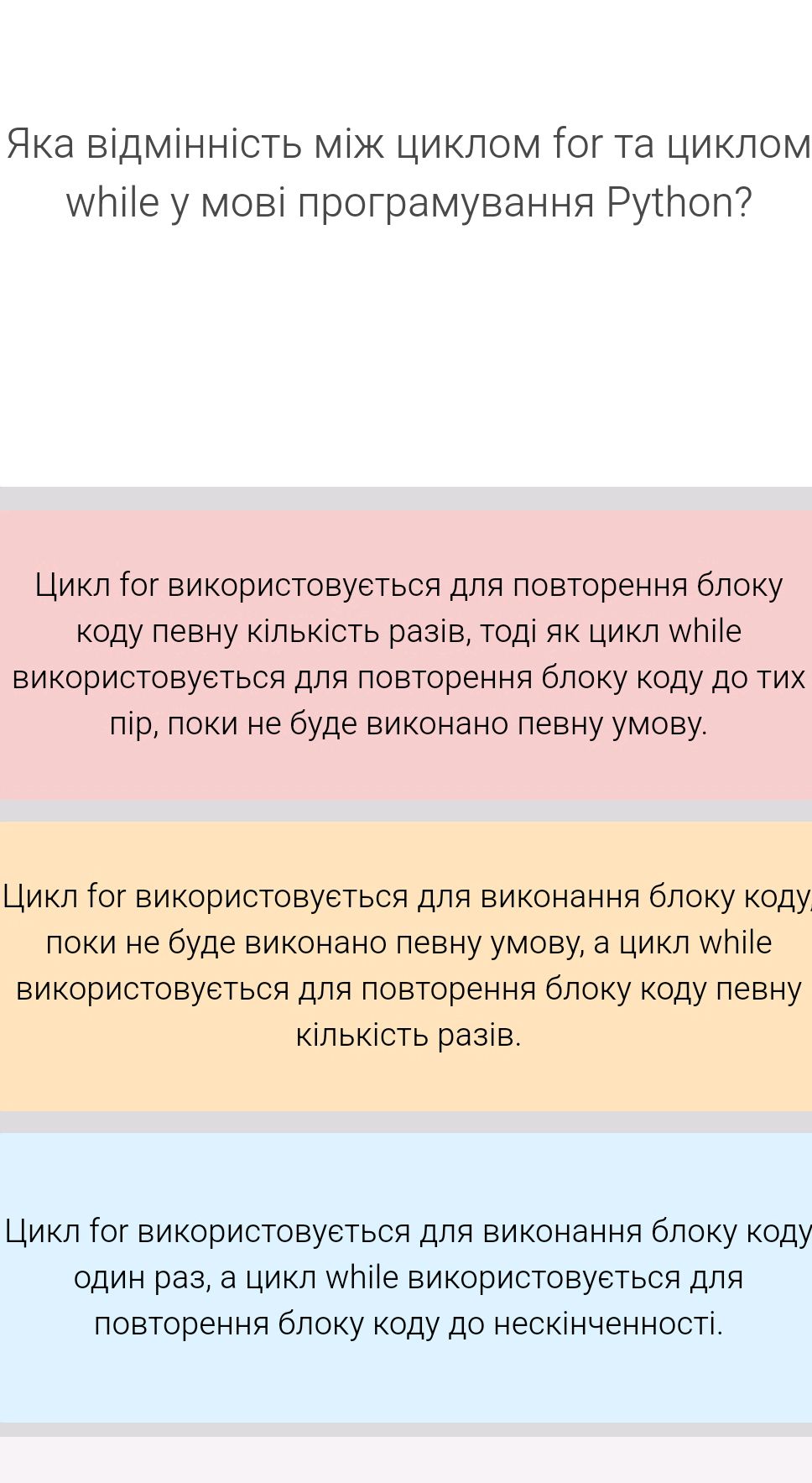 Яка відмінність між циклом for та циклом | StudyX