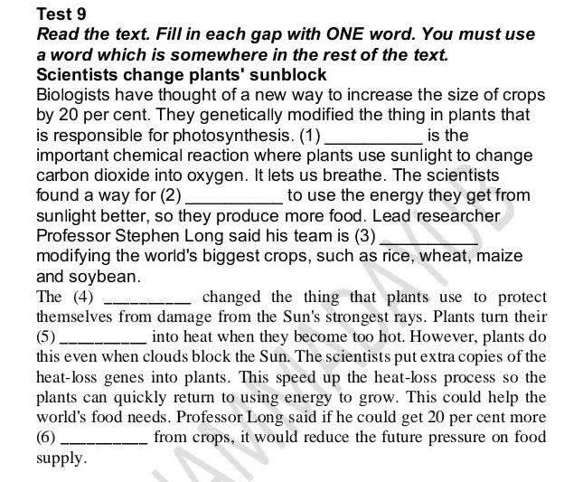 Test 9 Read the text. Fill in each gap with | StudyX
