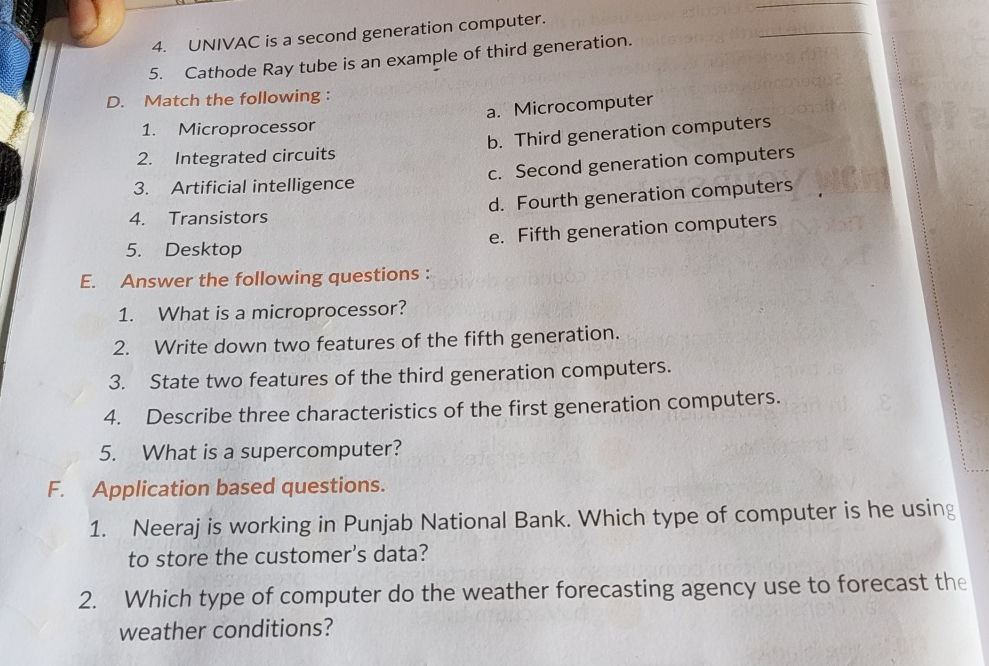 Computer Question Match The Following D. Match the following: 1. Microprocessor a. | StudyX