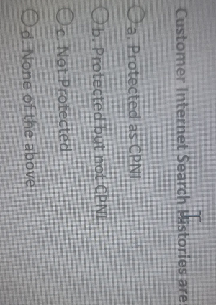 Customer Internet Search Histories are: a.
