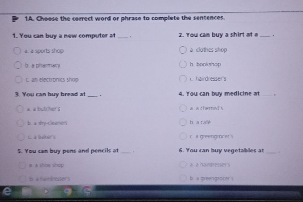 1A. Choose the correct word or phrase to | StudyX
