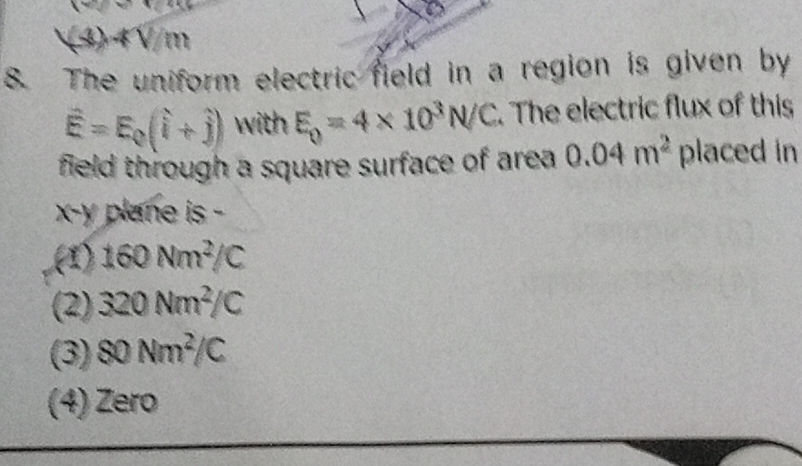8. The uniform electric field in a region is | StudyX