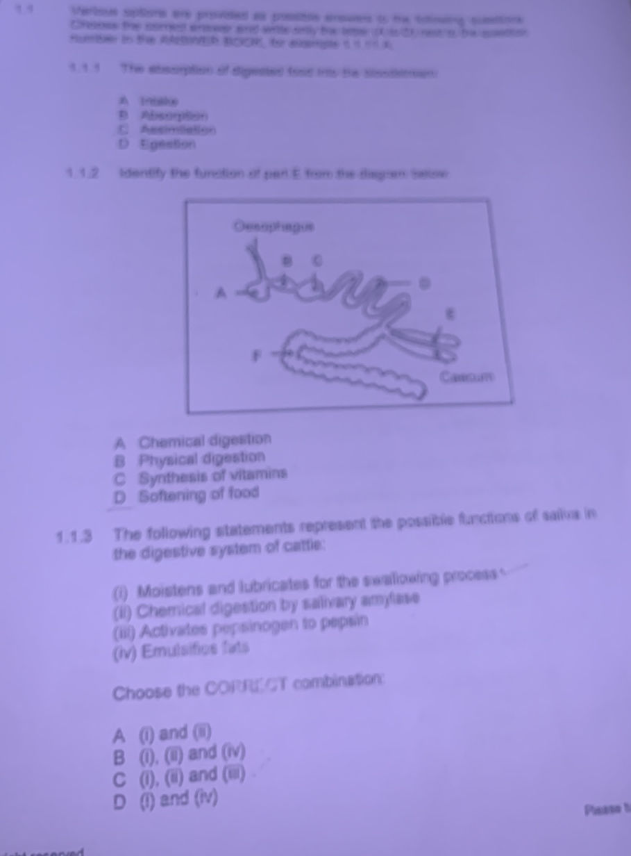 1.1.1 The absorption of digested food into | StudyX