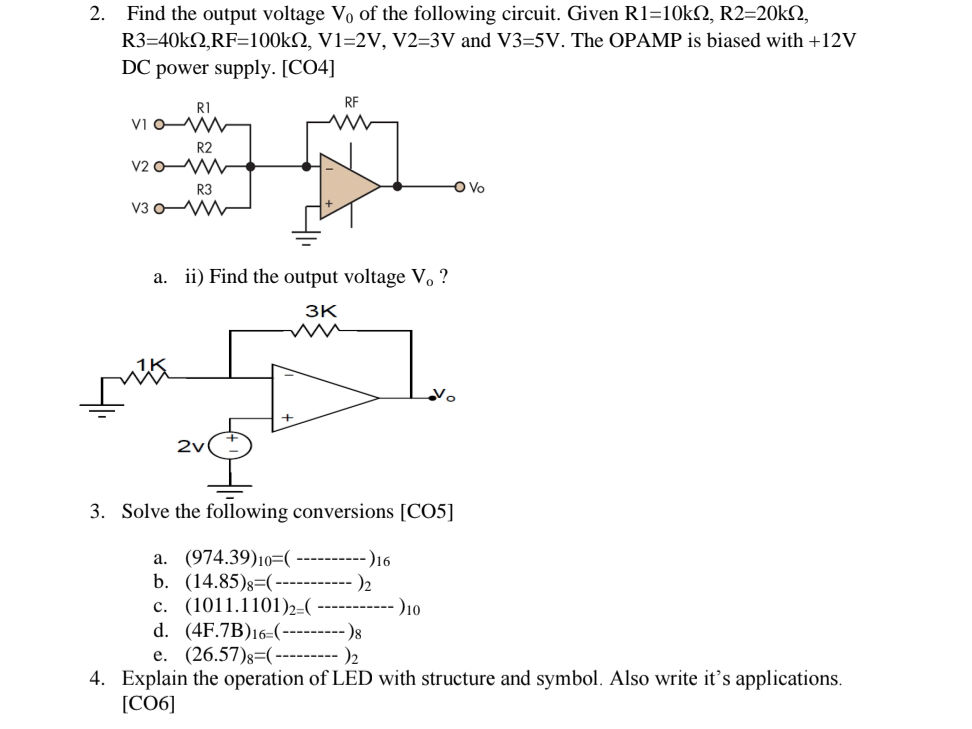 2. Find the output voltage $V_o$ of the | StudyX
