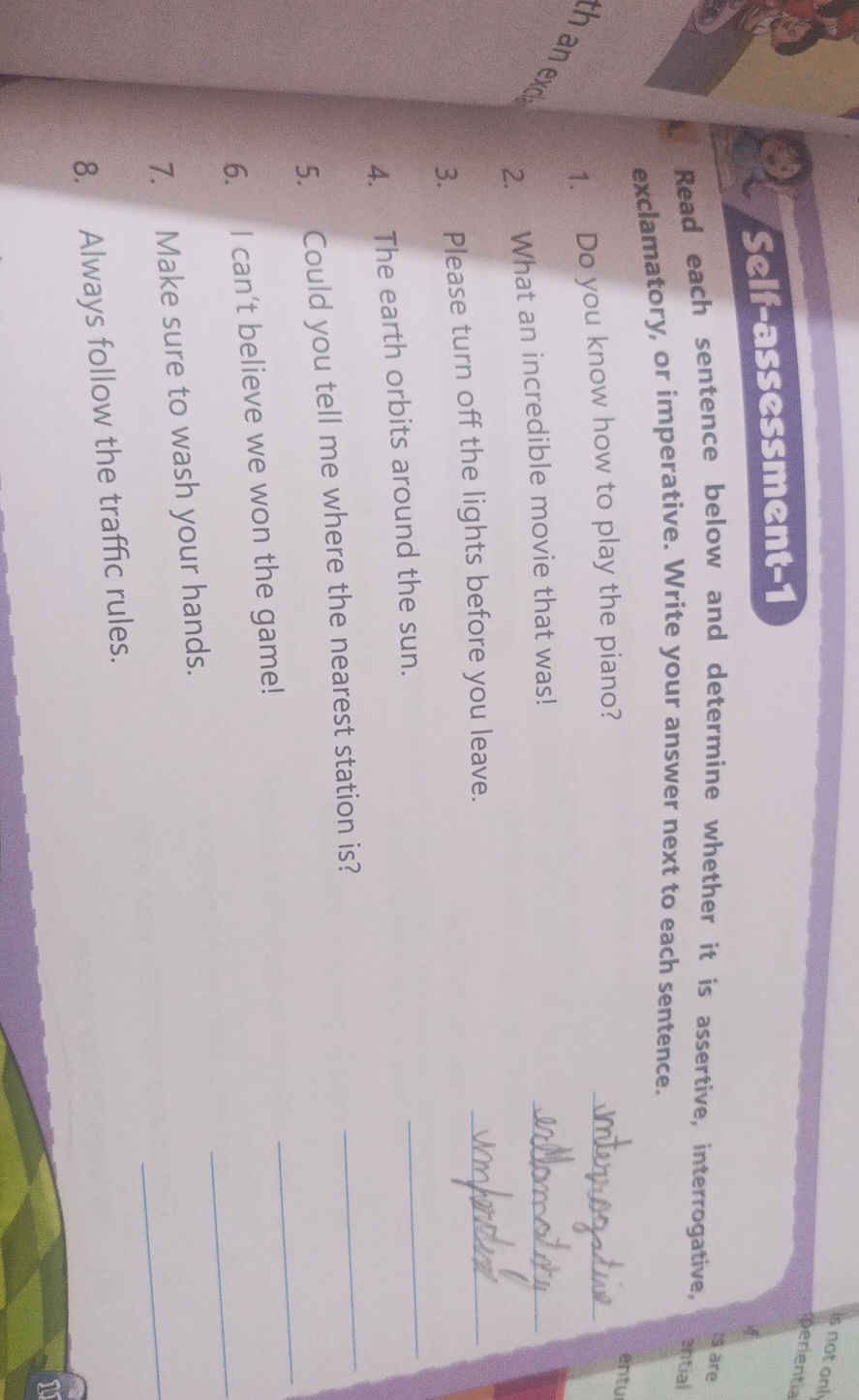 Read each sentence below and determine | StudyX