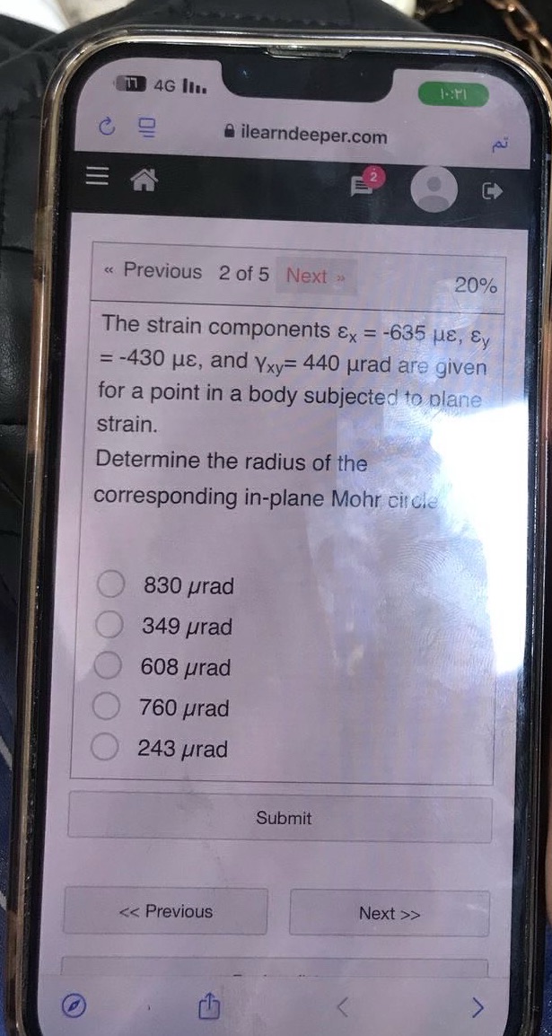 The strain components εx = -635 με, εy = | StudyX