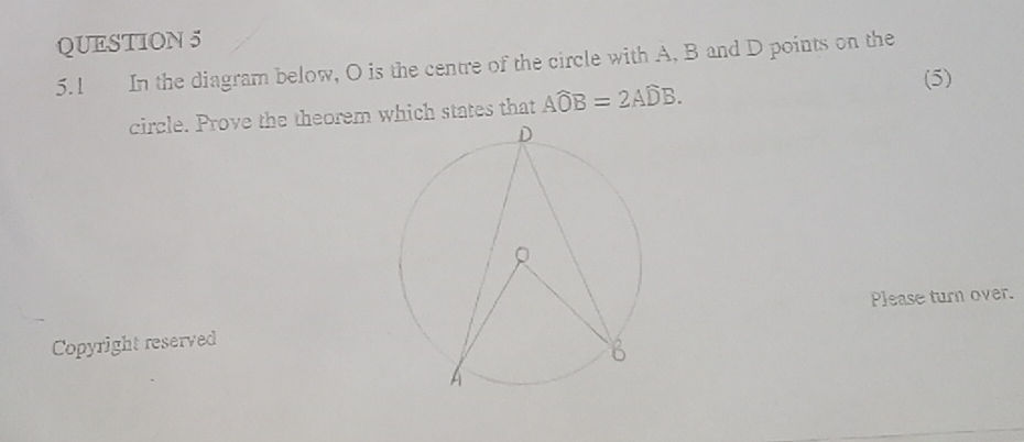5. 1 In the diagram below, O is the centre | StudyX