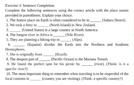 Exercise 3: Sentence Completion Complete | StudyX