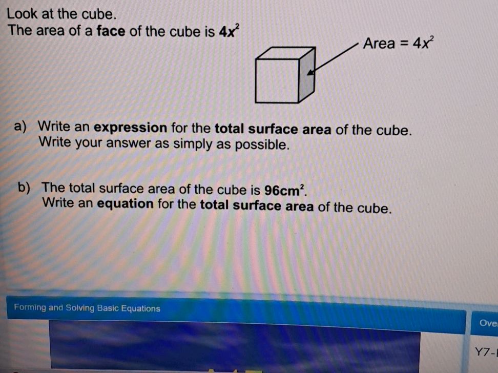 Cube Cartesian Expression Look at the cube. The area of a face of the | StudyX