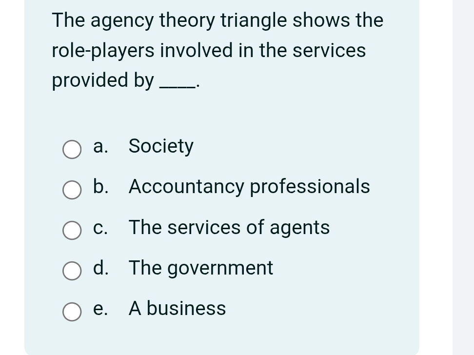 Agency Triangle Problem The agency theory triangle shows the | StudyX