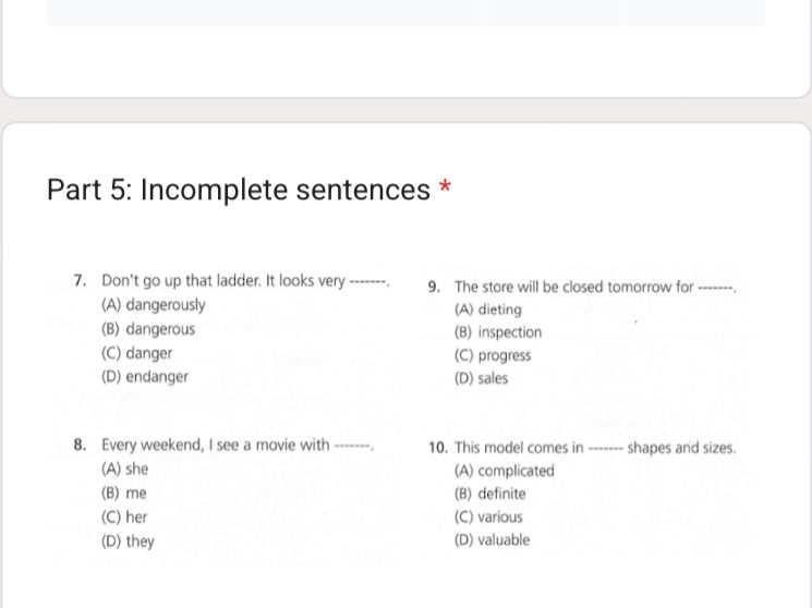 Part 5: Incomplete sentences * 7. Don't go | StudyX