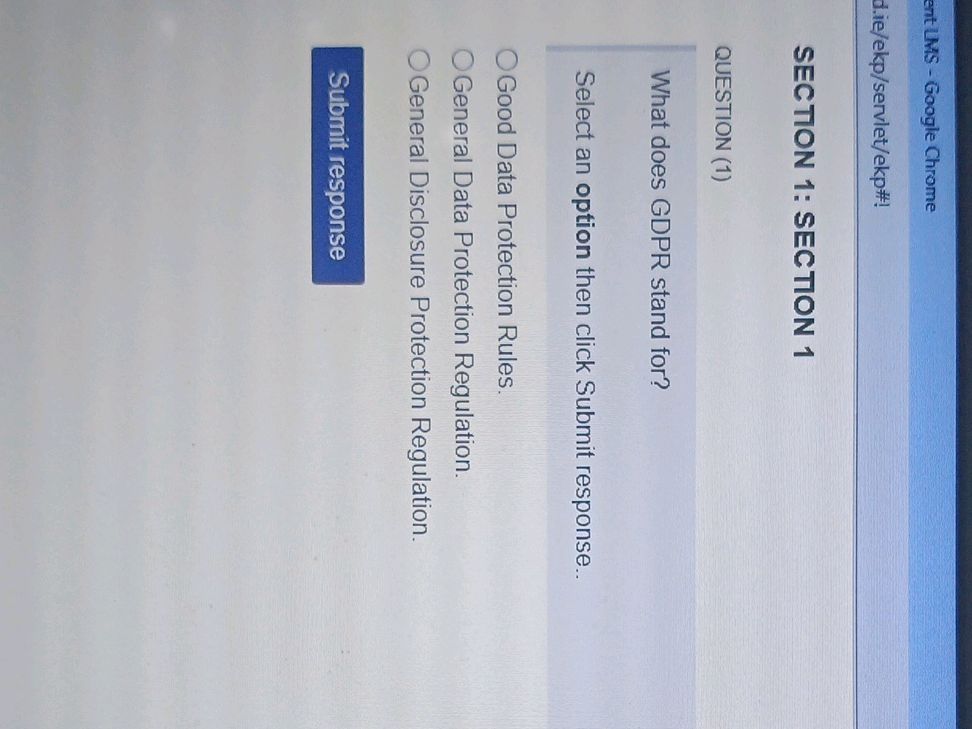 What does gdpr stand for select an option studyx