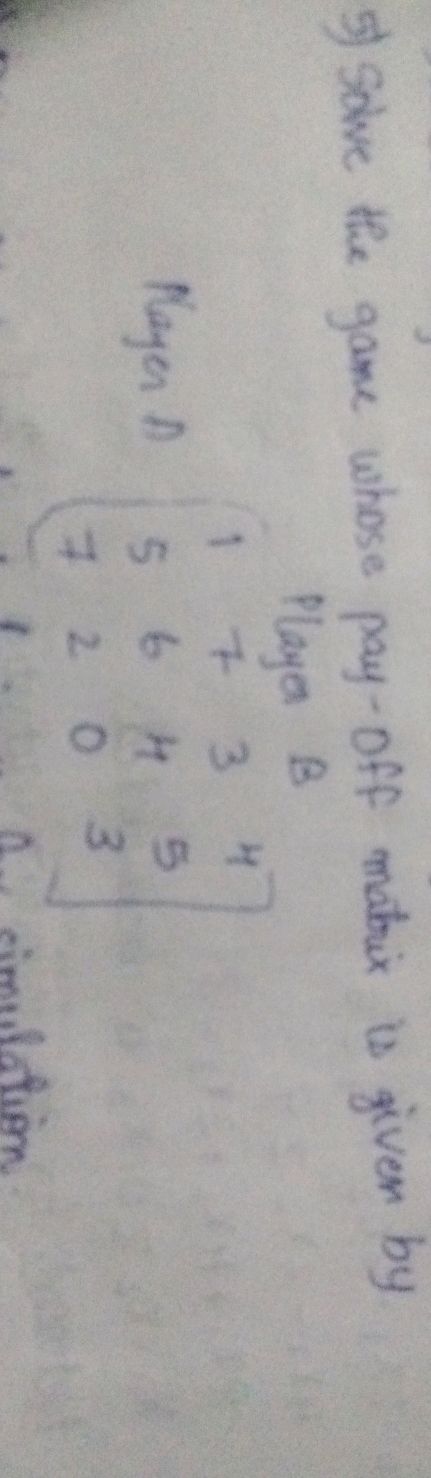 5) Solve the game whose pay-off matrix is | StudyX