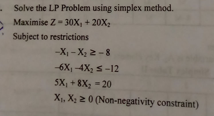 solved solve the following lp using the simplex... Solve the LP Problem using simplex method. | StudyX
