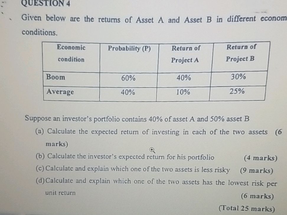 Return Question QUESTION 4 Given below are the returns of | StudyX