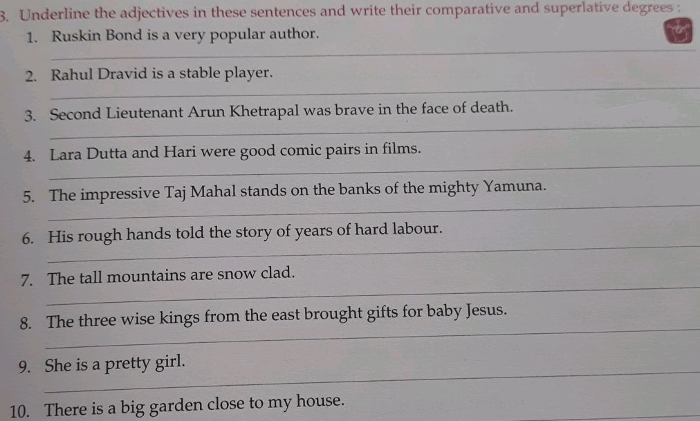 3. Underline the adjectives in these | StudyX