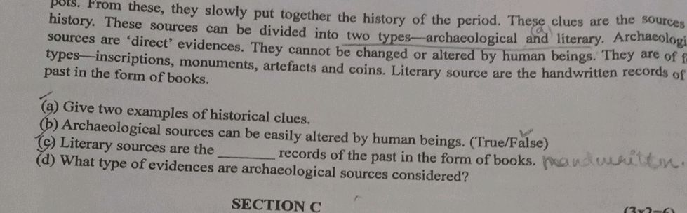 (a) Give two examples of historical clues. | StudyX