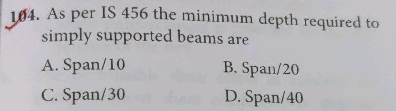 104. As per IS 456 the minimum depth | StudyX