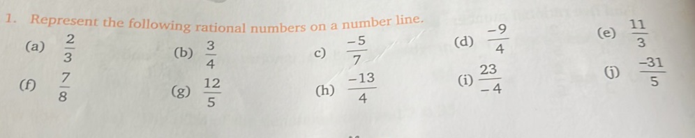 1. Represent the following rational numbers | StudyX