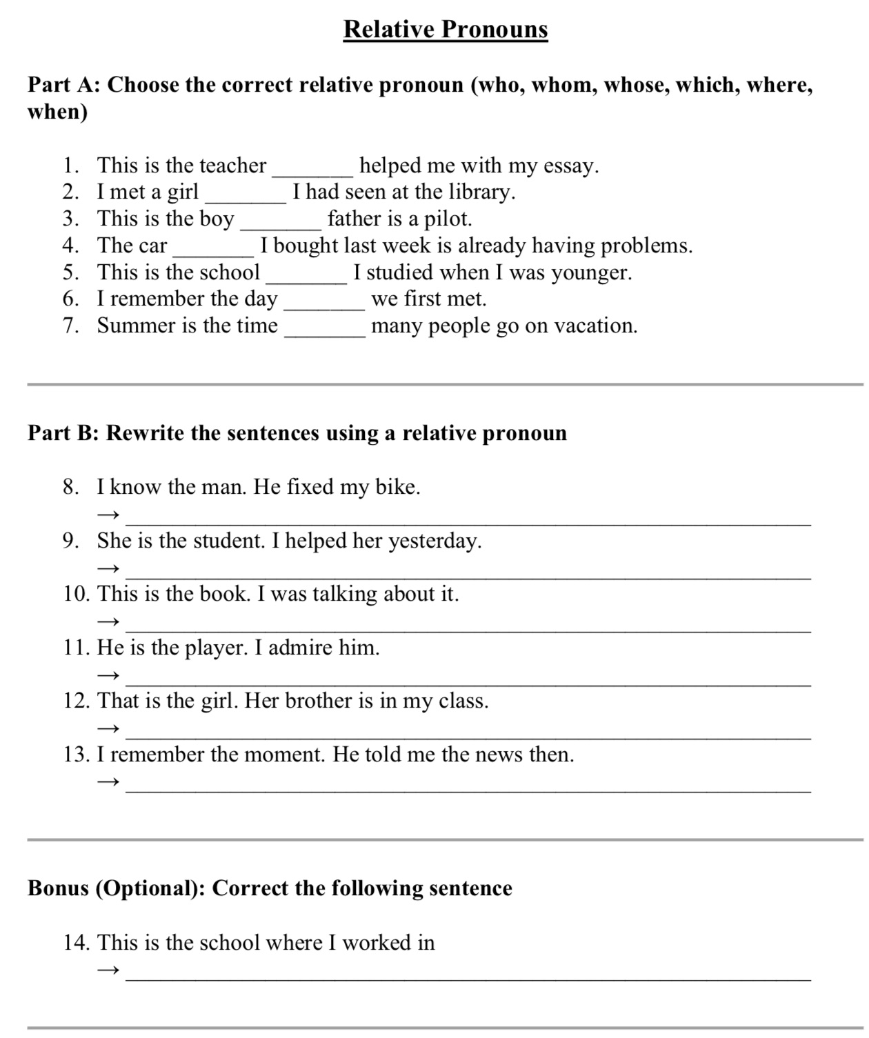 Relative Pronouns Part A: Choose the | StudyX