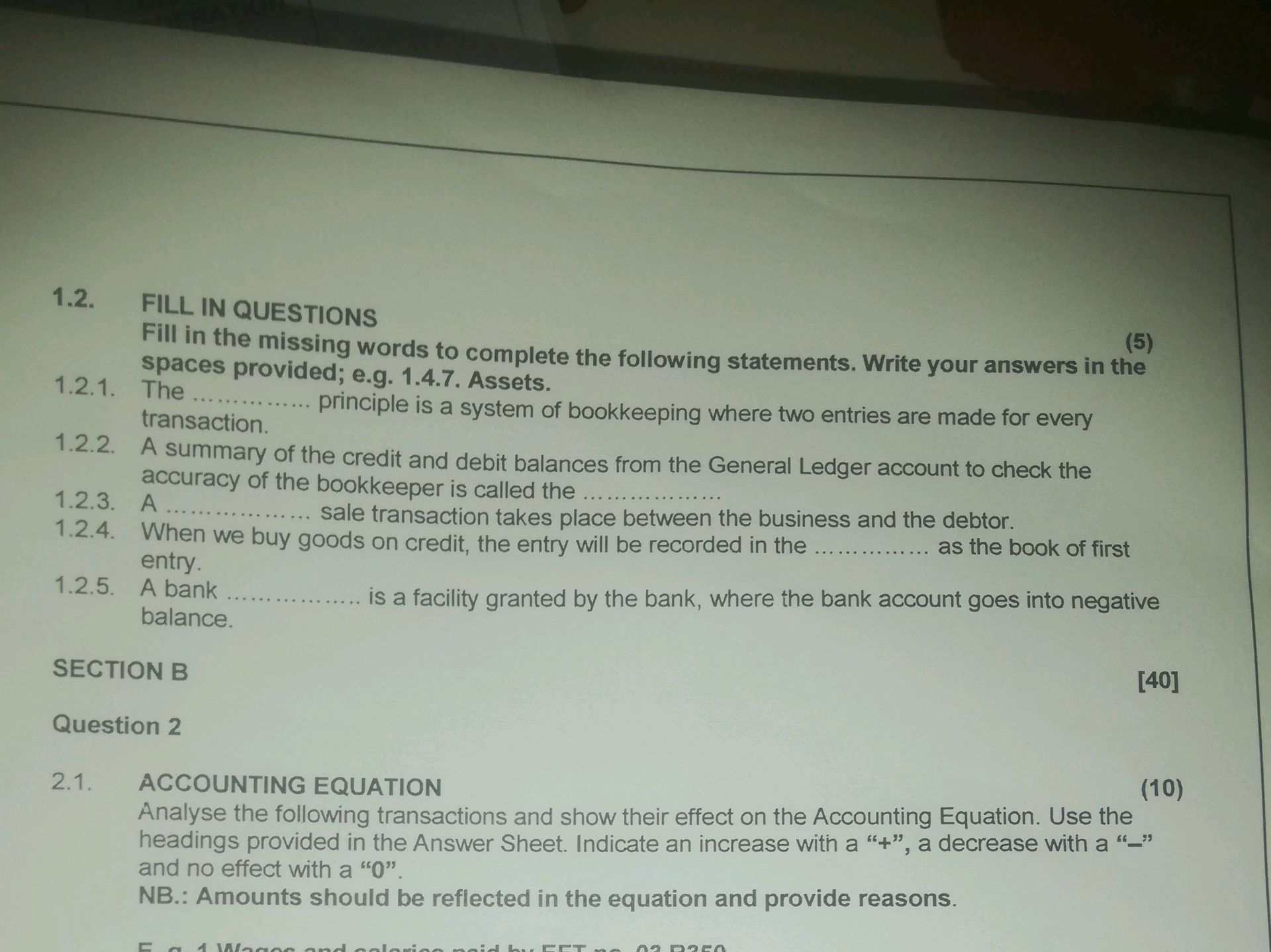 1.2. FILL IN QUESTIONS Fill in the missing | StudyX