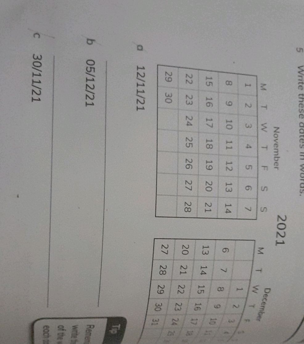 5 Write these dates in words. a. 12/11/21 | StudyX