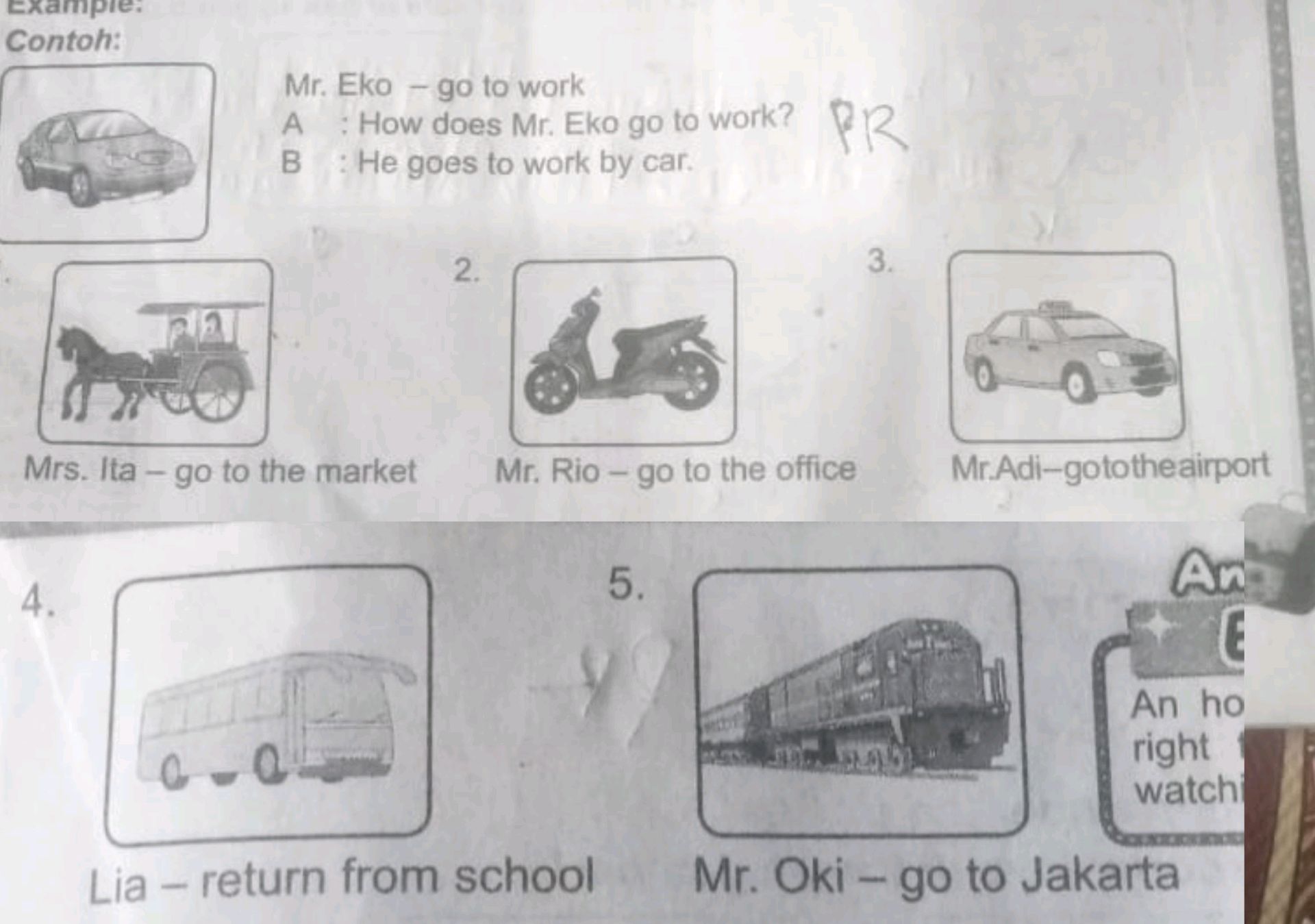 Contoh: Mr. Eko - go to work A: How does Mr. | StudyX
