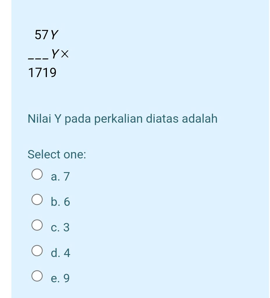 57Y --- YX 1719 Nilai Y pada perkalian | StudyX