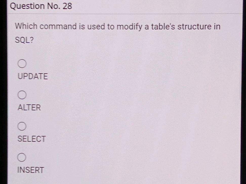 Which command is used to modify a table's | StudyX