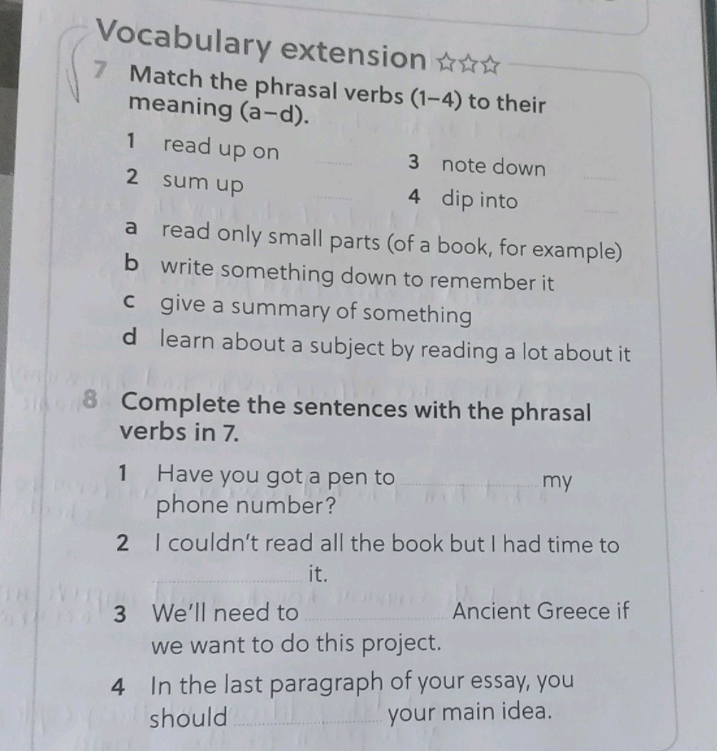 7 Match the phrasal verbs (1-4) to their | StudyX