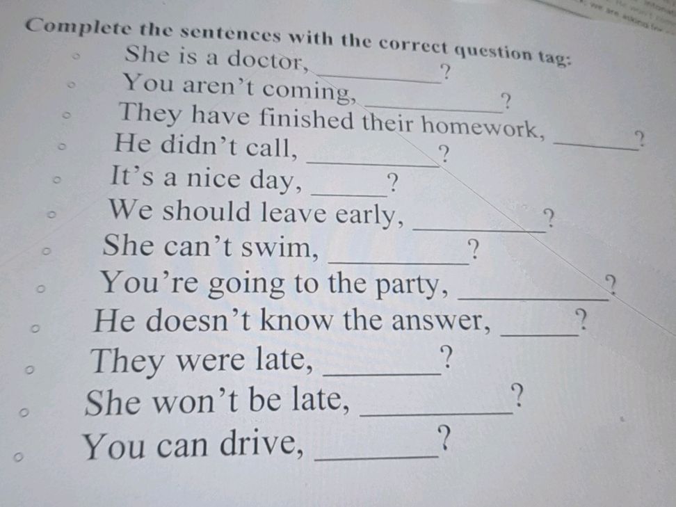 Complete the sentences with the correct | StudyX
