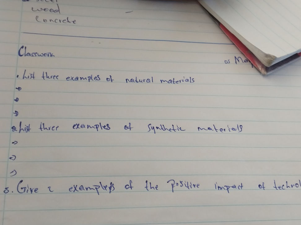 Classwork • List three examples of natural | StudyX