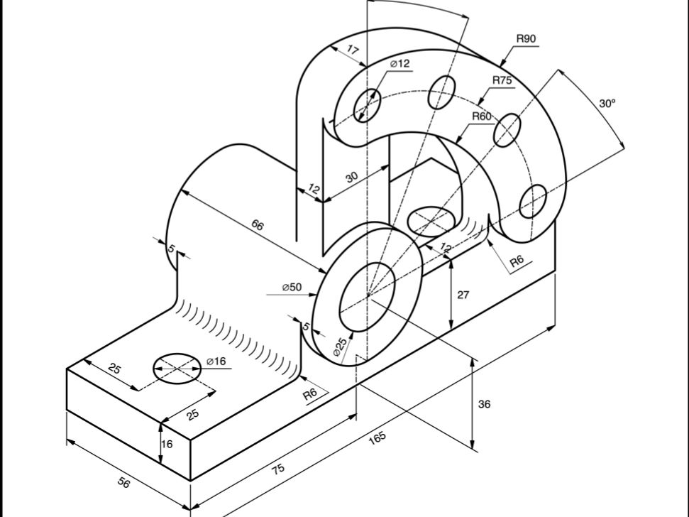 The image shows a 3D engineering drawing