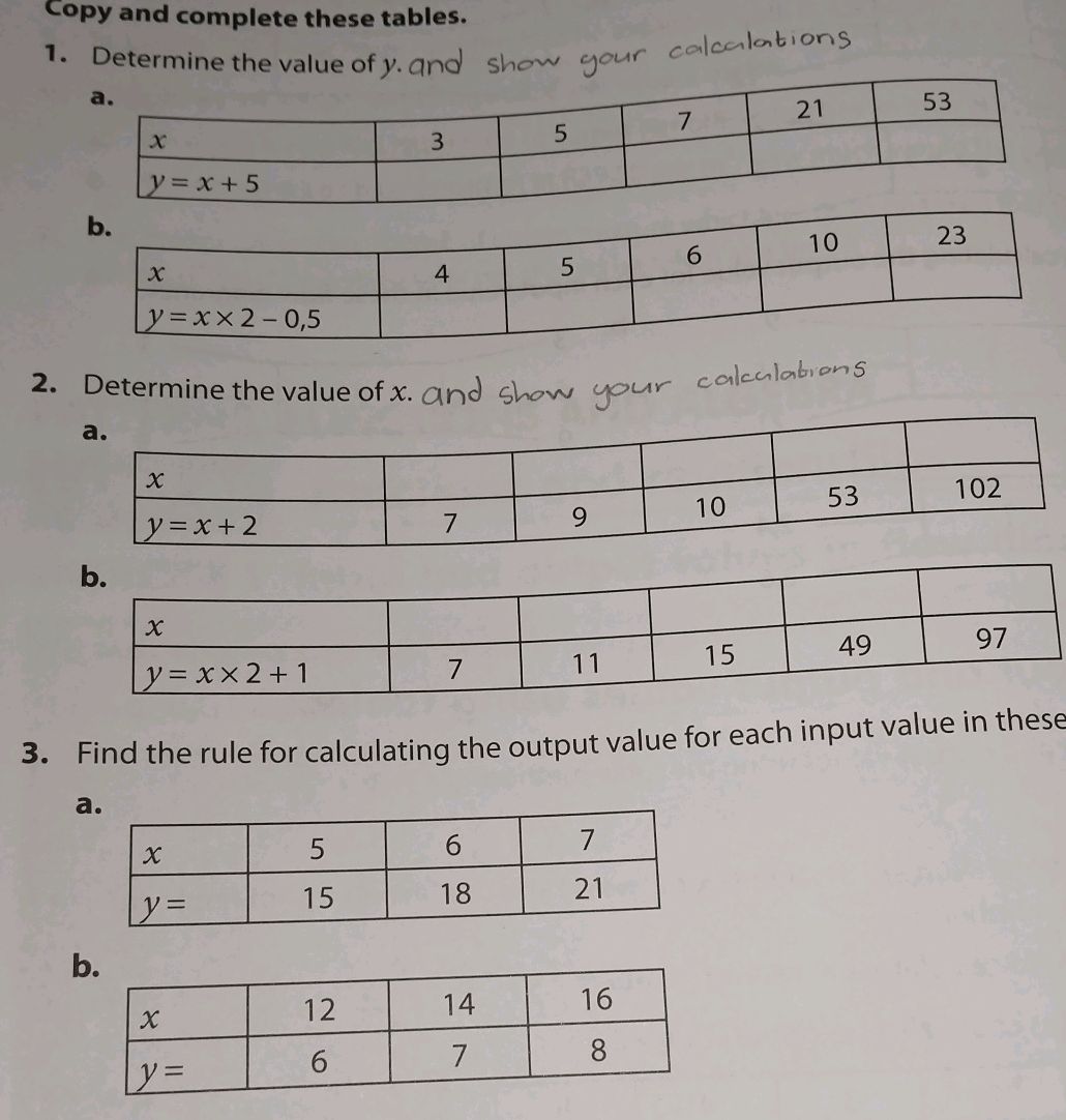 These Tables Copy and complete these tables. 1. | StudyX