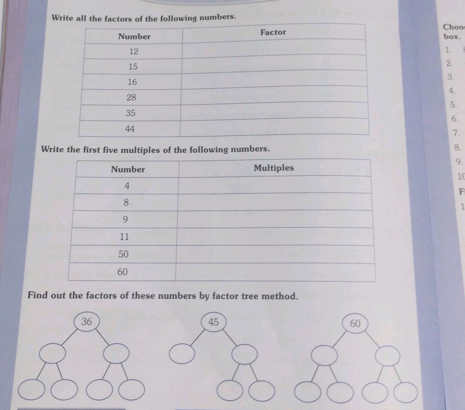 Write all the factors of the following