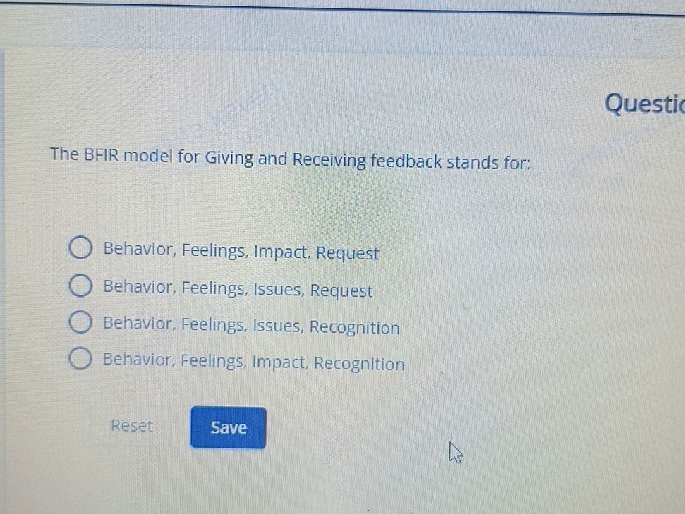 The BFIR model for Giving and Receiving | StudyX