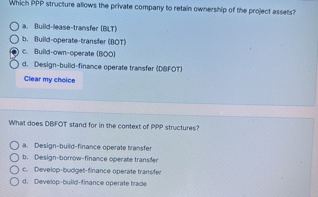 Which PPP structure allows the private | StudyX