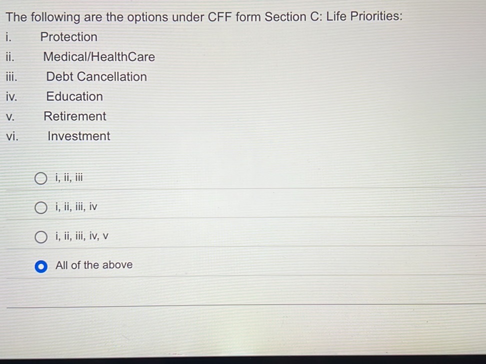 The following are the options under CFF form
