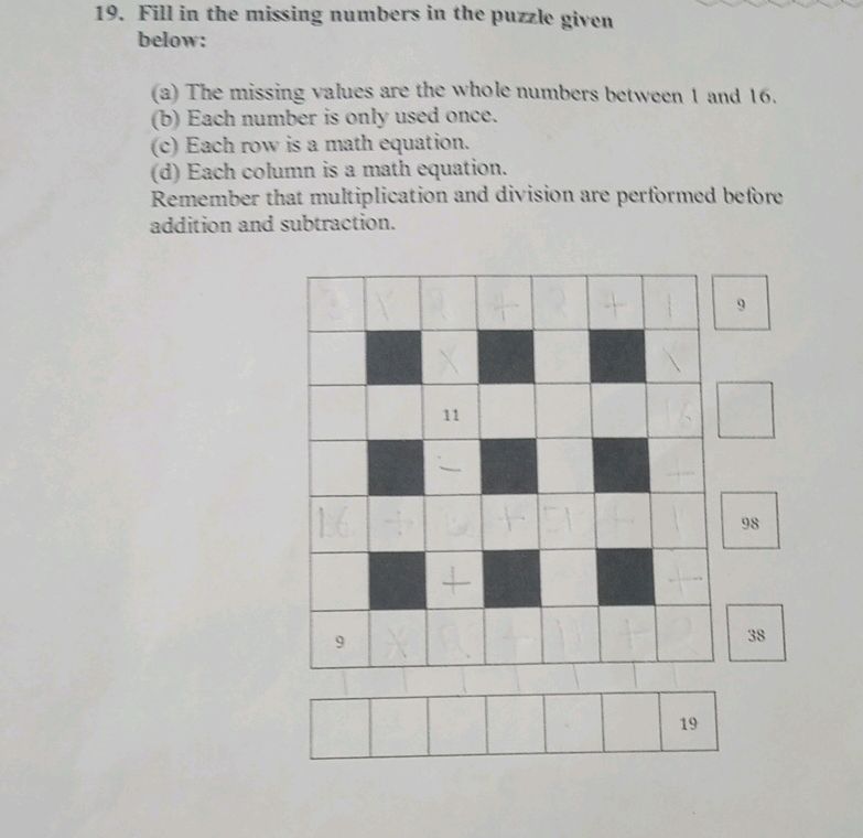 Given Number Math Problem 19. Fill in the missing numbers in the | StudyX