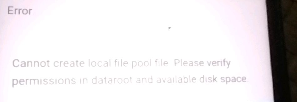 Error Cannot create local file pool file.